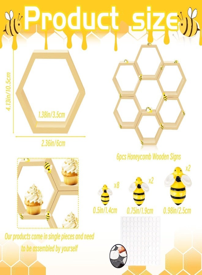 Denylo pro 8 Pcs 3.5 Inch Hexagon Shelves Mini Bee Hexagon Wood Centerpiece Geometric Decorative Honeycomb Floating Storage Shelf for Wedding Birthday Party Table Decorations Home Office - Image 2