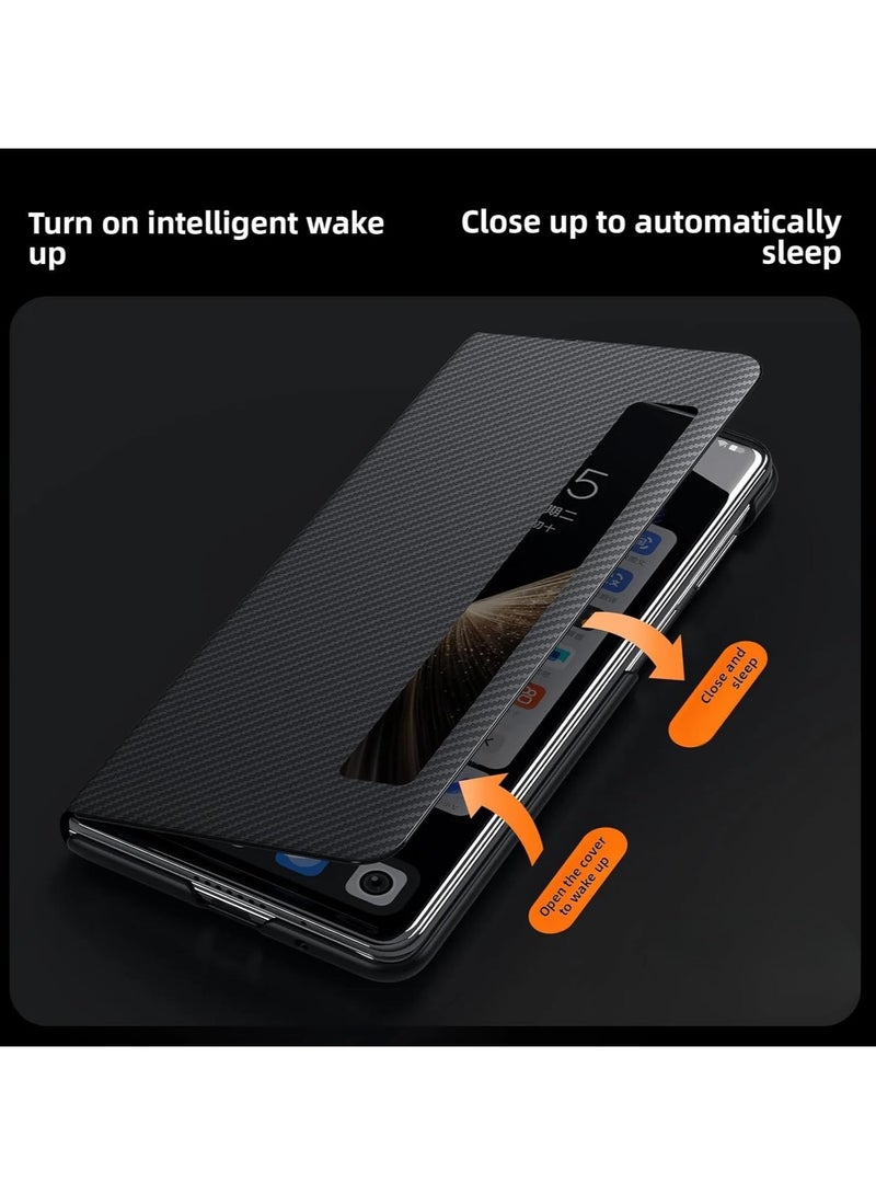 عام متوافق مع الشرف ماجيك فولت 5 2025 حافظة جلدية ألياف الكربون المغناطيسي الوجه حافظة هاتف ذكي ل ماجيك فولت 5 2025 محكم ماتي غطاء قذيفة الجلد الوفير درع - Image 2