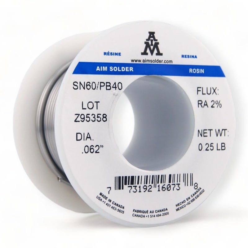 AIM Solder 60-40 Tin Lead Rosin Core Solder Wire for Electrical Soldering 0.062inch, 0.25lb (1.5mm / 113g) - Image 1