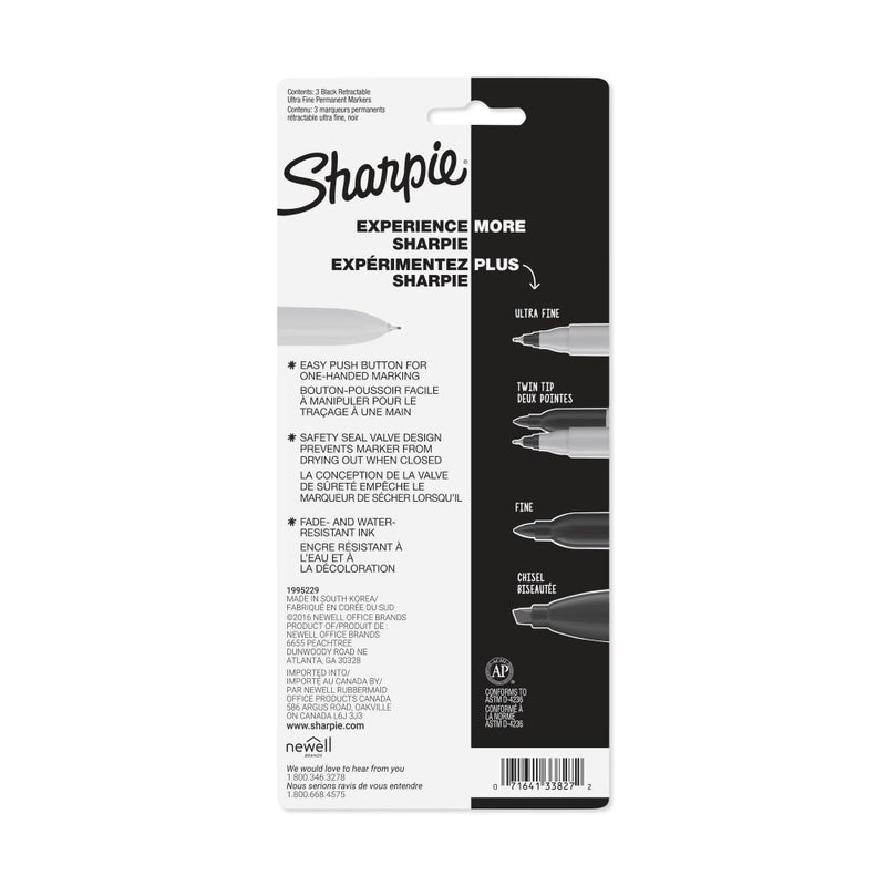Sharpie Retractable Permanent Markers, Ultra Fine Point, Black, 3 Count - Image 5