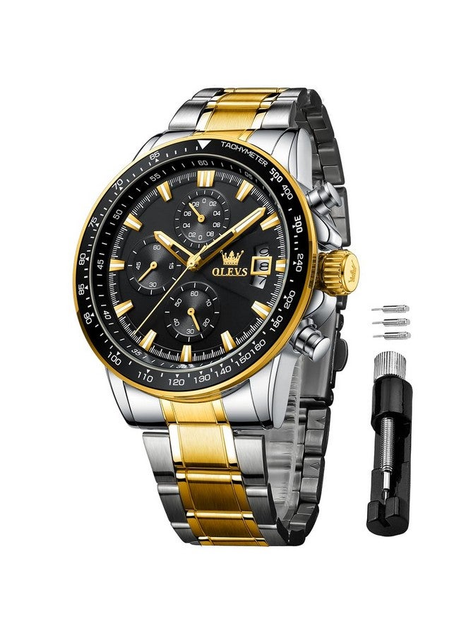 OLEVS Watches for Mens Luxury Dress Analog Quartz Gold Stainless Steel Wrist Watch Color Multifunction Chronograph Waterproof Date Man Watch - Image 1