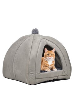 MAJIBAO Cat bed for indoor cats, a Triangle cat cave with removable soft cushion, 2-in-1 comfortable pet bed, Suitable for small pets like kittens, rabbits, and small dogs 55 cm (Grey)  - Image 1