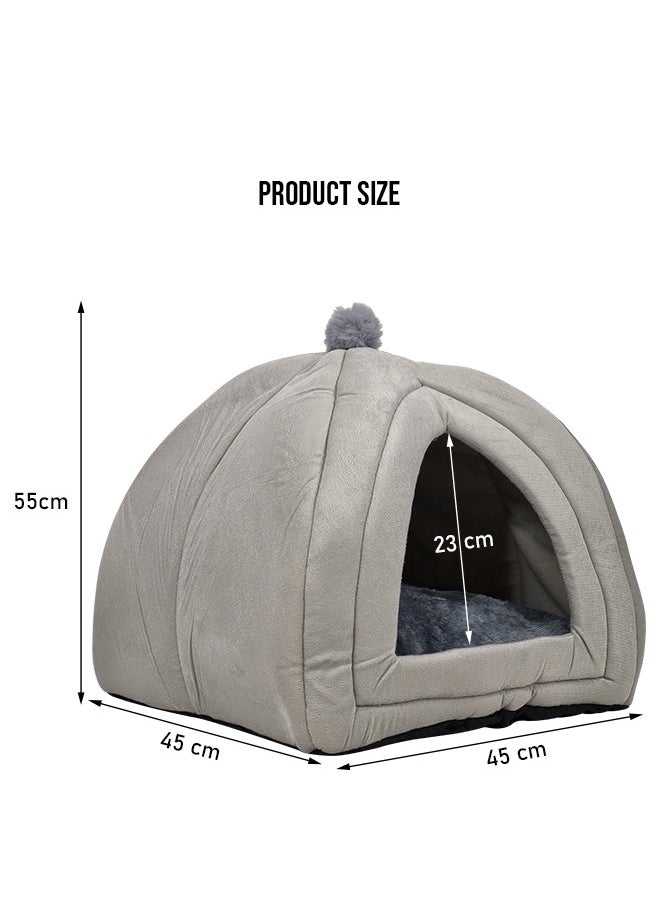 MAJIBAO - Cat bed for indoor cats, a Triangle cat cave with removable soft cushion, 2-in-1 comfortable pet bed, Suitable for small pets like kittens, rabbits, and small dogs 55 cm (Grey) - Image 1
