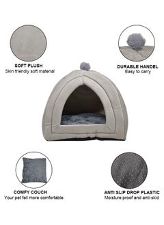 MAJIBAO Cat bed for indoor cats, a Triangle cat cave with removable soft cushion, 2-in-1 comfortable pet bed, Suitable for small pets like kittens, rabbits, and small dogs 55 cm (Grey)  - Image 3