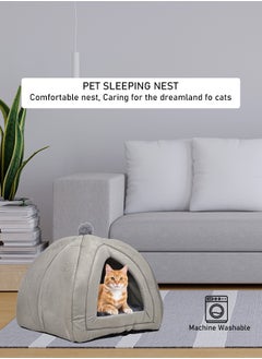 MAJIBAO Cat bed for indoor cats, a Triangle cat cave with removable soft cushion, 2-in-1 comfortable pet bed, Suitable for small pets like kittens, rabbits, and small dogs 55 cm (Grey)  - Image 5