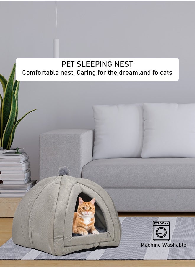 MAJIBAO - Cat bed for indoor cats, a Triangle cat cave with removable soft cushion, 2-in-1 comfortable pet bed, Suitable for small pets like kittens, rabbits, and small dogs 55 cm (Grey) - Image 1
