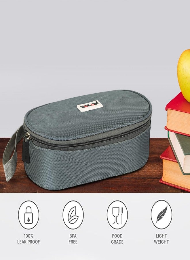 ROLON Lunch Lock 02 Lunch Box with Insulated Jacket, 2 Stainless Steel Containers with Clip Lock Lid (300 ml Each), Leak Resistance Tiffin for Office, School, College, Grey - Image 2