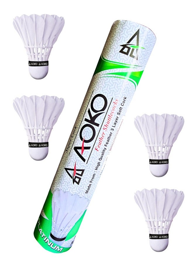 AOKO Super Cork Feather Shuttlecocks for Badminton - Durable Goose Feather | Stable Flight | High Speed | Tournament Grade - Pack of 10 | White - Image 1