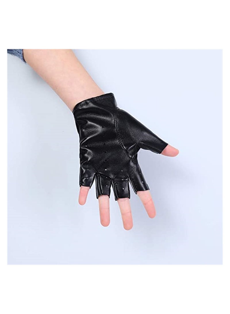 Fashionable Women's PU Leather Half Finger Gloves with Rivets and Strap for Performance - Image 4