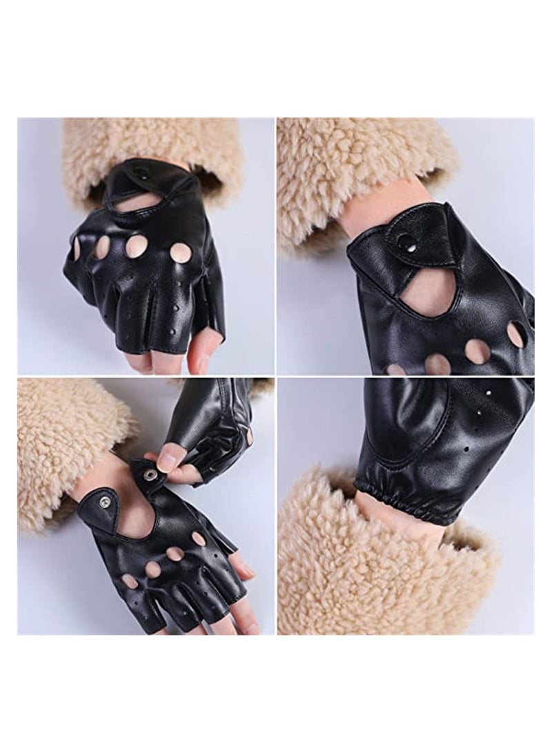 Fashionable Women's PU Leather Half Finger Gloves with Rivets and Strap for Performance - Image 2