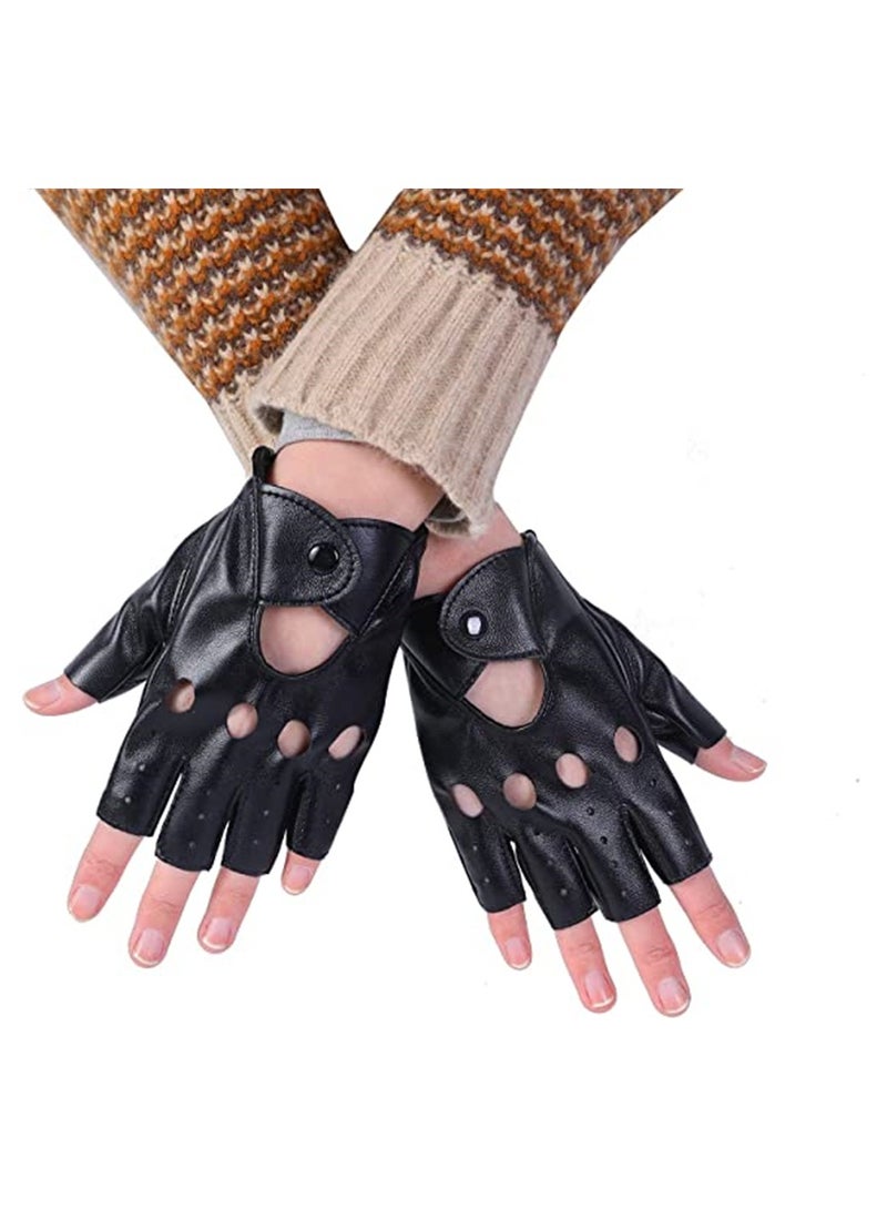 Fashionable Women's PU Leather Half Finger Gloves with Rivets and Strap for Performance - Image 3