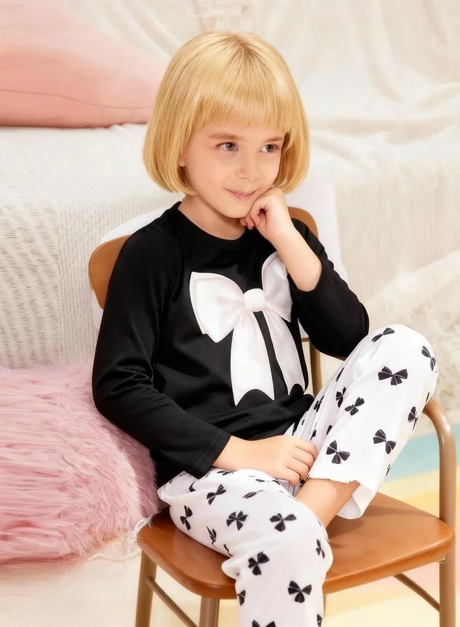 Take Two Girls Bow Print Top and Pyjama Set