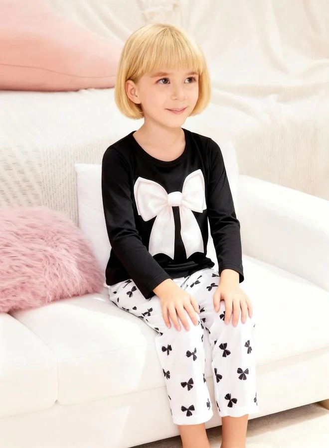 Take Two Girls Bow Print Top and Pyjama Set