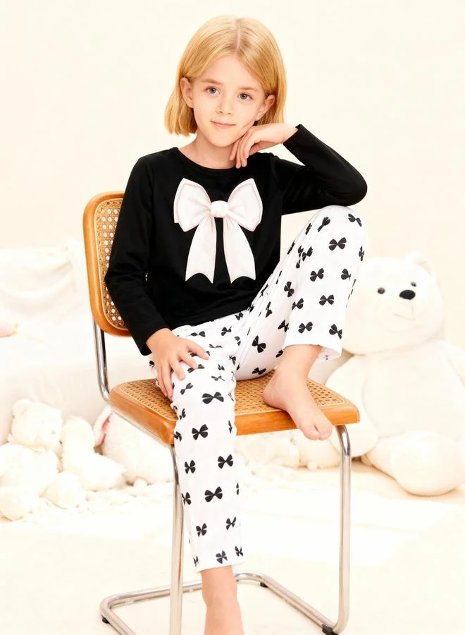 Take Two  Girls Bow Print Top And Pyjama Set for Women | Best Price UAE