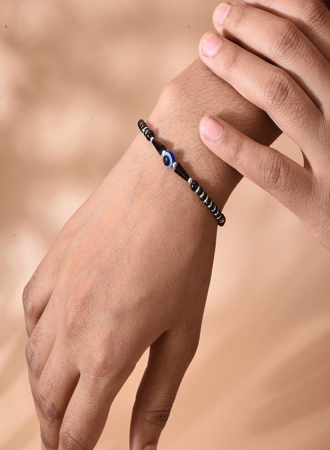Dhruvs Collection 925 Silver Evil Eye Nazariya with Black Crystals 92.5% Pure Silver Bracelet for Women & Girls (Black) - Image 2