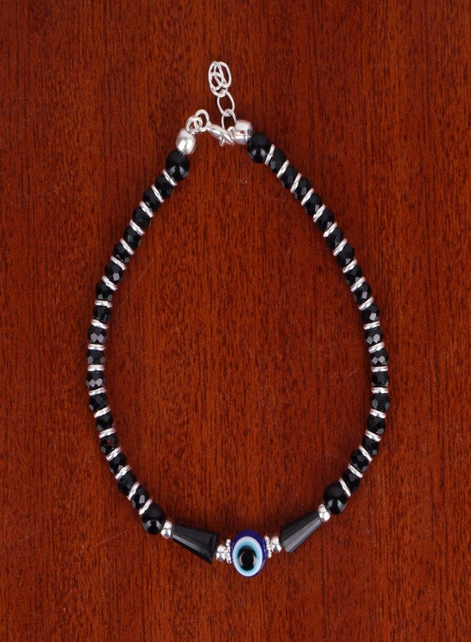 Dhruvs Collection 925 Silver Evil Eye Nazariya with Black Crystals 92.5% Pure Silver Bracelet for Women & Girls (Black) - Image 4