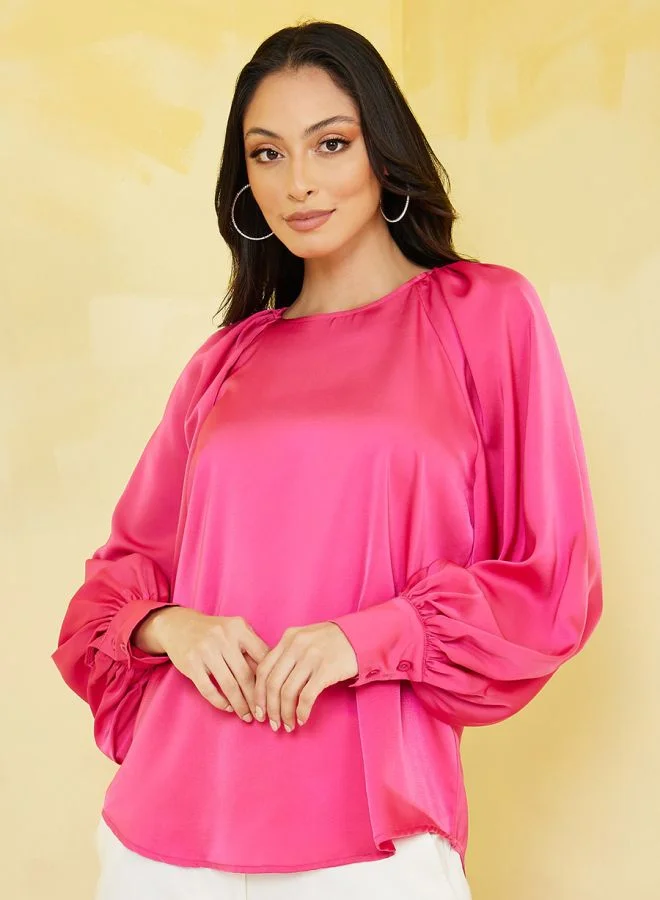 Styli Balloon Sleeves Solid Boxy Blouse