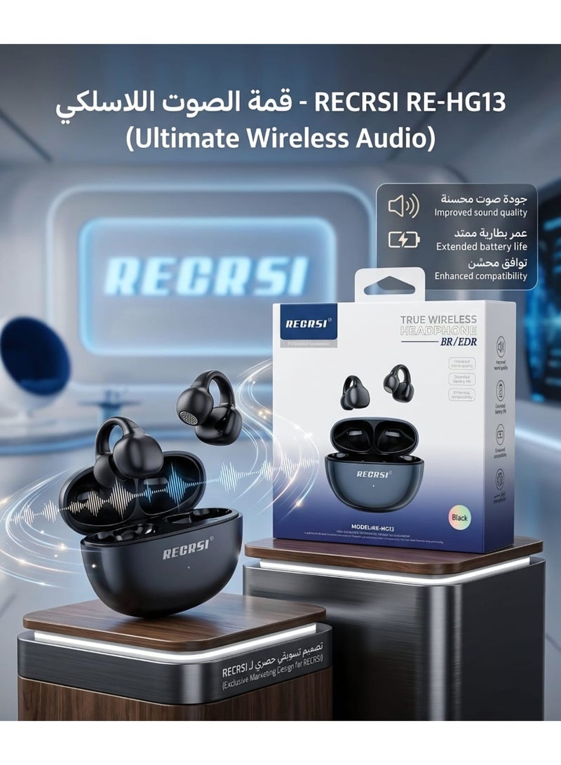 سماعة بلوتوث رياضية RECRSI RE-HG13 لاسلكية بالكامل (TWS) - تصميم مريح وثابت - صوت نقي ومحسن - بطارية طويلة الأمد - توافق واسع