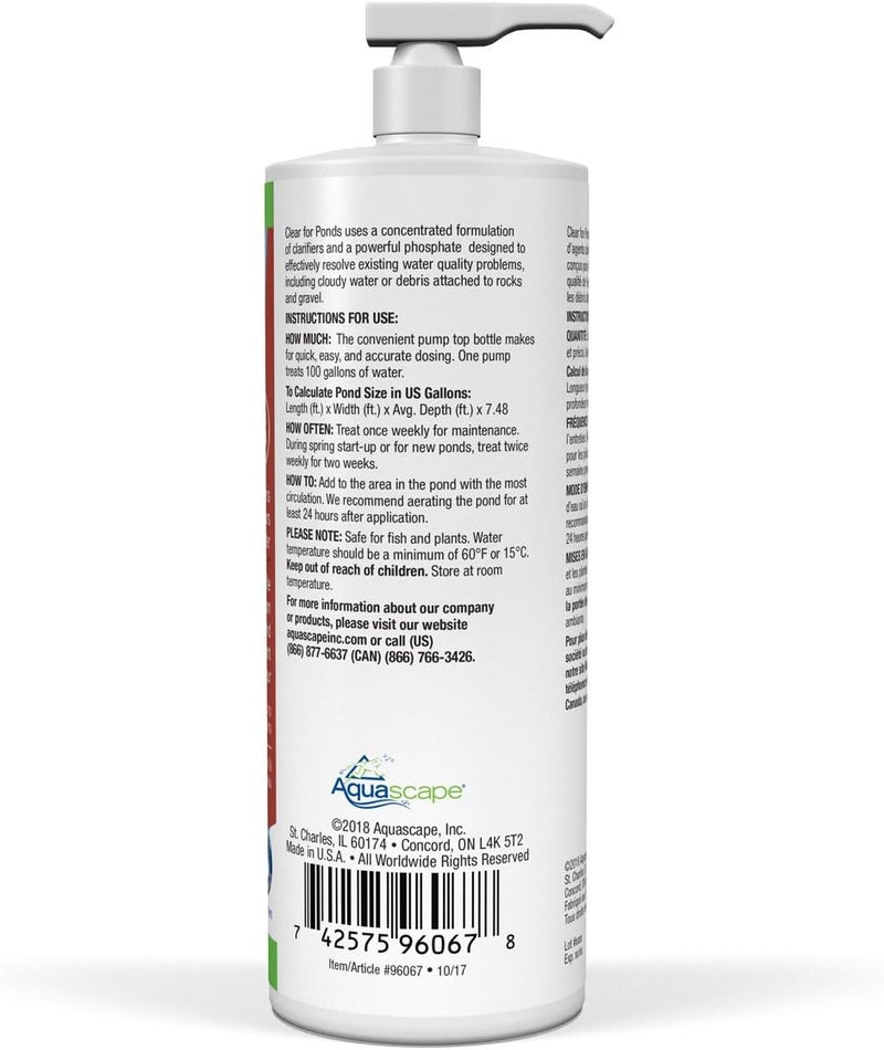 Aquascape CLEAR Water Treatment for Koi and Fish Ponds Blend of Clarifiers to Clear Cloudy or Discolored Water and Reduce Debris 32 ounce  946ml  96067 - Image 2