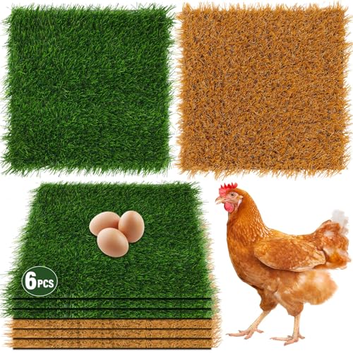 Jollidecor 6 PCS Nesting Pads for Chicken Coop-12''x12'', Washable Artificial Grass Box Liners for Laying Eggs, Green and Light Brown Chicken Bedding for Nesting Box, Pets, Garden Indoor Outdoor - Image 1