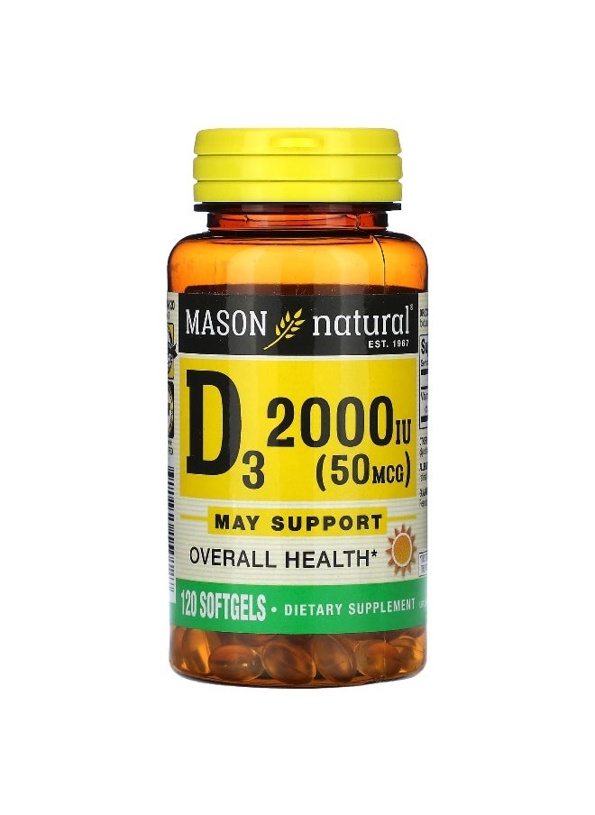 Mason Natural Mason Natural, D3, 50 mcg (2,000 IU), 120 Softgels  - Image 1