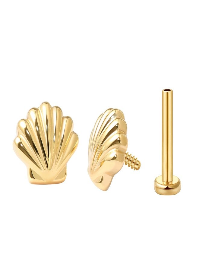 FANSING Shell Shpaed Flat Back Earring for Helix Cartilage Conch Tragus Internally Threaded Labret Stud 18 Gauge 6mm 18k Gold-plated