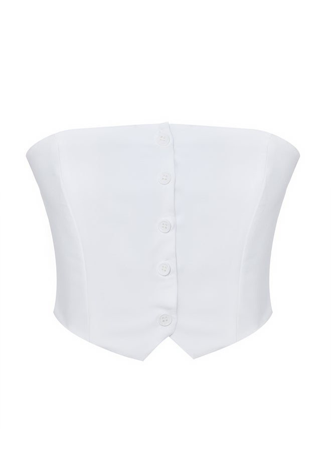 White Strapless Button Detail Woven Blouse TWOAW24BZ00421