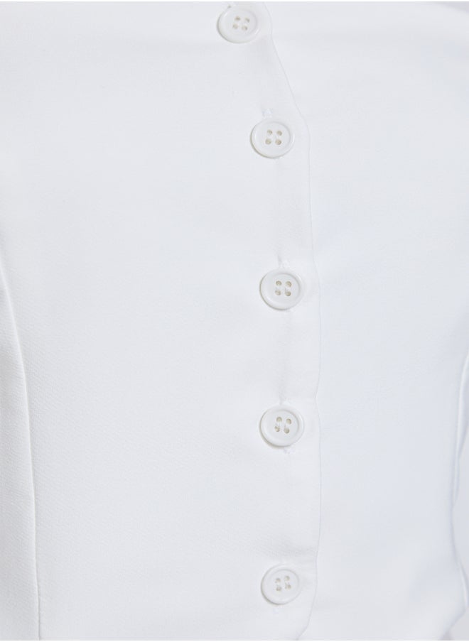 White Strapless Button Detail Woven Blouse TWOAW24BZ00421