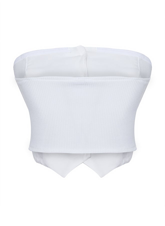 White Strapless Button Detail Woven Blouse TWOAW24BZ00421