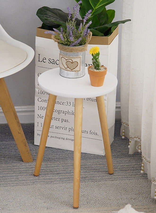 wowofa Mini Round Coffee Table White/Brown Wooden Table 40*41cm - Image 4