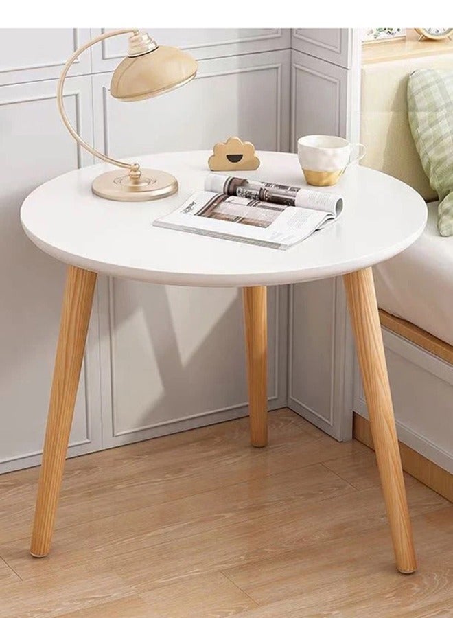 wowofa Mini Round Coffee Table White/Brown Wooden Table 40*41cm - Image 1