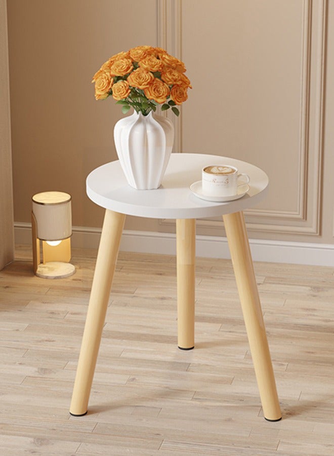 wowofa Mini Round Coffee Table White/Brown Wooden Table 40*41cm - Image 3