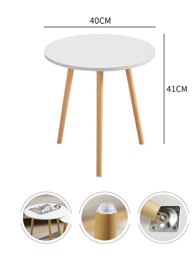 wowofa Mini Round Coffee Table White/Brown Wooden Table 40*41cm - Image 2