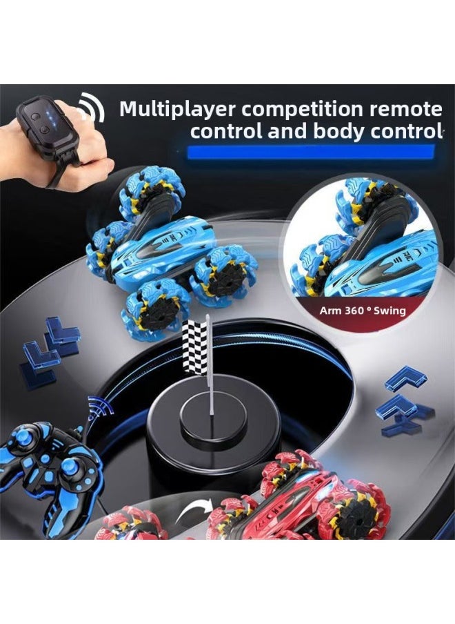 Generic - Explosion Wheel Off-road Double-sided Remote Control Car Gesture Induction Electric Rollover Stunt Drift Boy Toy Racing-Color:Off-road Wheel-blue [handle Remote Control] English Box-Scale:Three Sets Of Batteries - Image 1