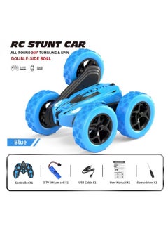 Explosion Wheel Off-road Double-sided Remote Control Car Gesture Induction Electric Rollover Stunt Drift Boy Toy Racing-Color:Off-road Wheel-blue [handle Remote Control] English Box-Scale:Three Sets Of Batteries