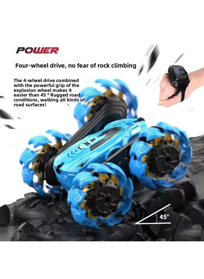 Generic - Explosion Wheel Off-road Double-sided Remote Control Car Gesture Induction Electric Rollover Stunt Drift Boy Toy Racing-Color:Off-road Wheel-blue [handle Remote Control] English Box-Scale:Three Sets Of Batteries - Image 1