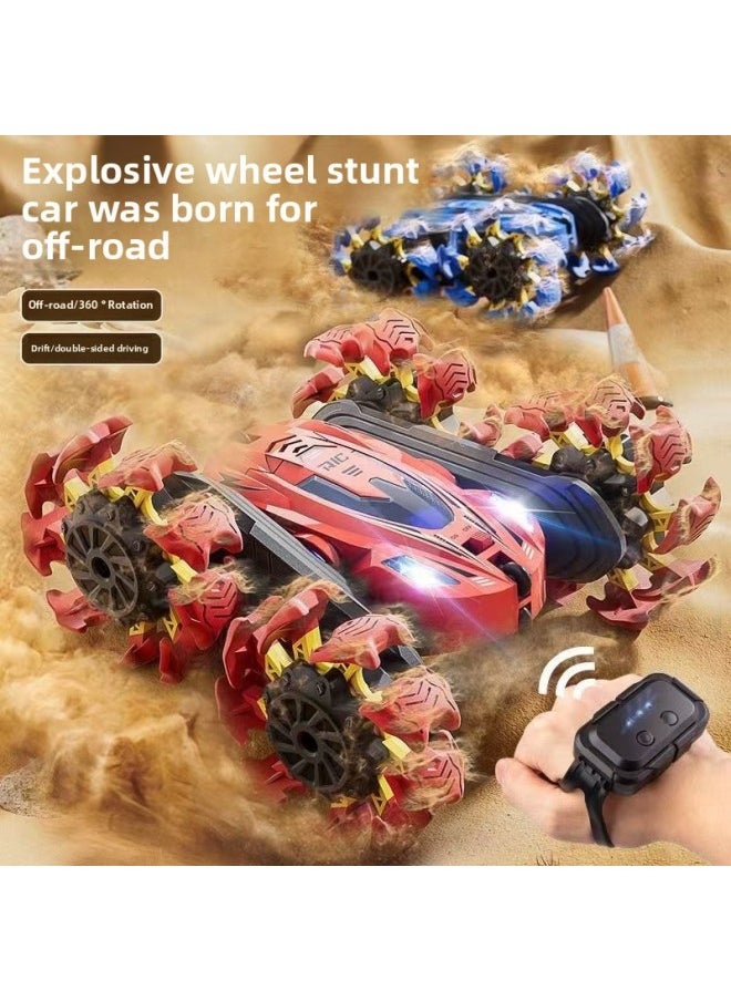 Generic - Explosion Wheel Off-road Double-sided Remote Control Car Gesture Induction Electric Rollover Stunt Drift Boy Toy Racing-Color:Off-road Wheel-blue [handle Remote Control] English Box-Scale:Three Sets Of Batteries - Image 1