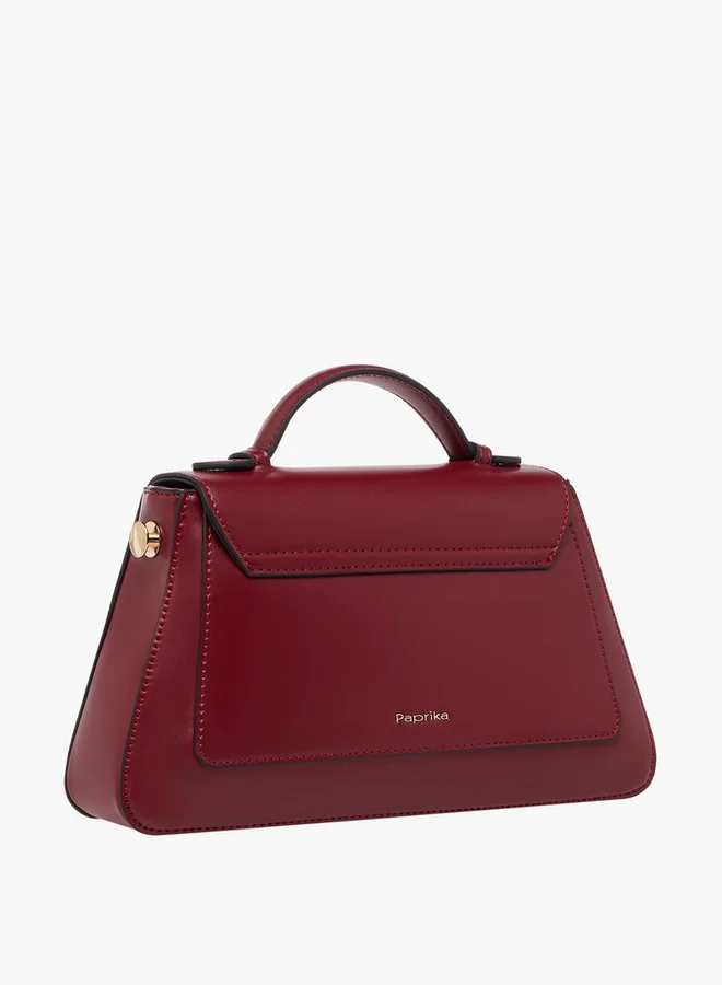 Paprika Solid Satchel Bag with Button Closure