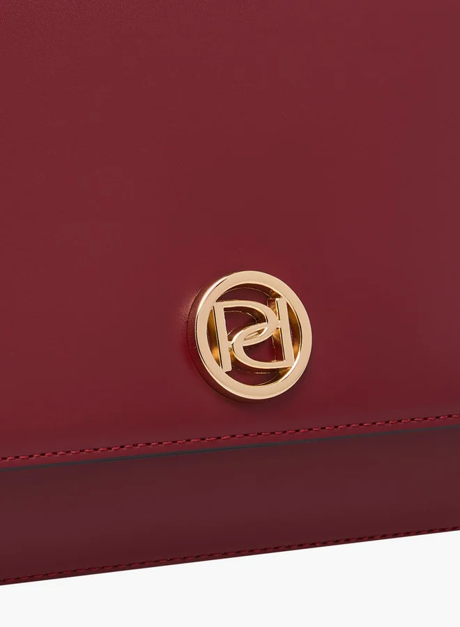 Paprika Solid Satchel Bag with Button Closure