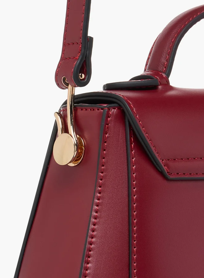 Paprika Solid Satchel Bag with Button Closure