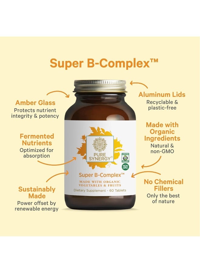 بيور سينرجي سوبر بي كومبلكس | مركب فيتامين ب المصنوع من الأطعمة العضوية الكاملة | مكمل نباتي يحتوي على فيتامين ب12 الطبيعي والنياسين والفولات | لدعم الطاقة والتركيز والمزاج (60 قرصًا) - Image 3
