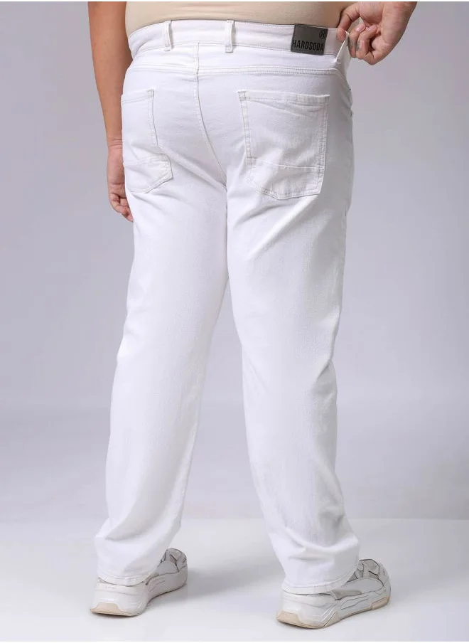 HARDSODA Men Plus Size Vintage Straight Fit Solid Mid-Rise Stretchable Jeans