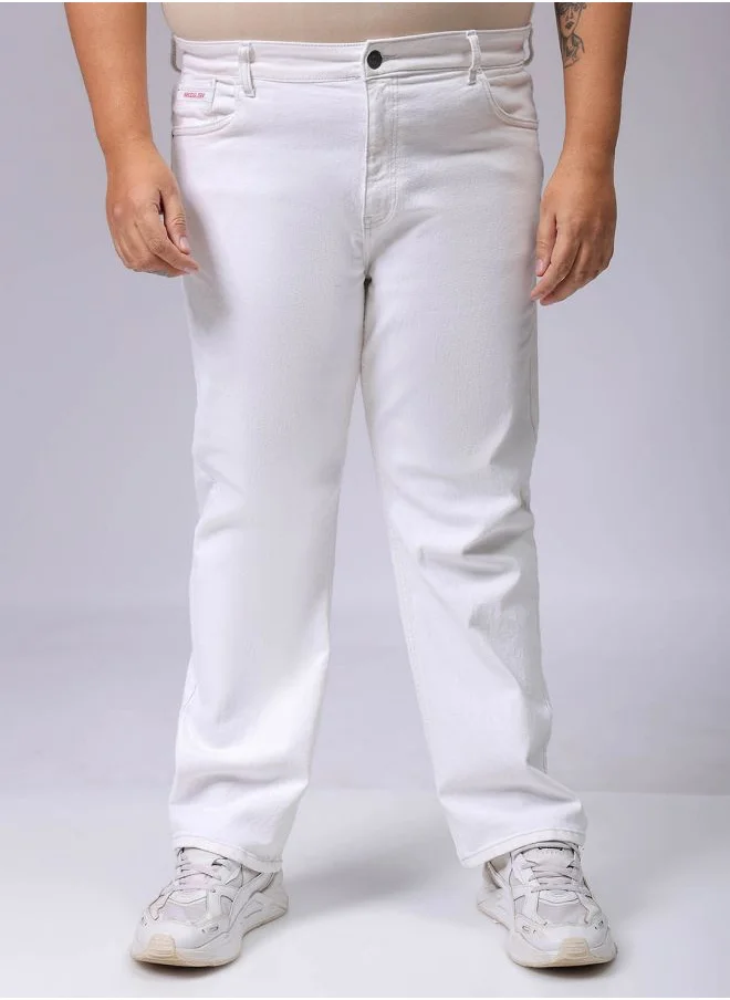 HARDSODA Men Plus Size Vintage Straight Fit Solid Mid-Rise Stretchable Jeans