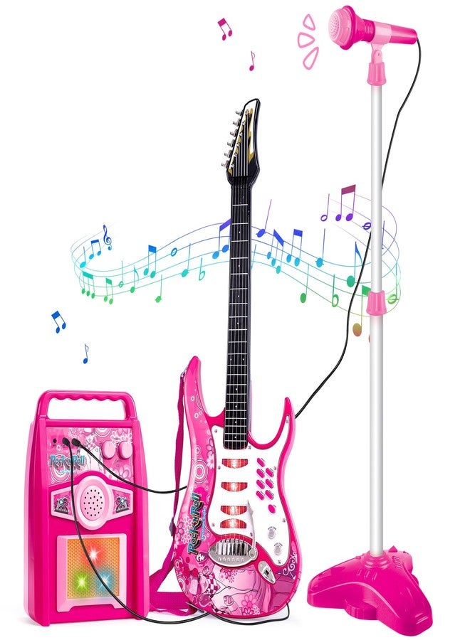 deAO Musical Guitar Play Set,Adjustable Height Microphone,Amplifier Set with Stand,Music Light Karaoke Music Toys Birthday for Kids Boys Girls - Image 1