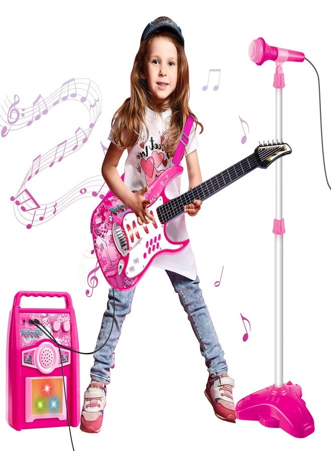 deAO Musical Guitar Play Set,Adjustable Height Microphone,Amplifier Set with Stand,Music Light Karaoke Music Toys Birthday for Kids Boys Girls - Image 2