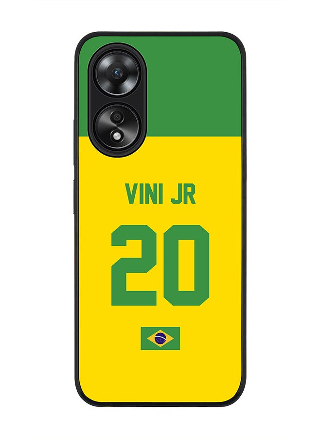 Stylizedd Rugged Black edge case for Oppo A58 4G, Slim fit Soft Case Flexible Thin Cover- Football Team-Brazil, Player Name-Vini Jr - Image 1