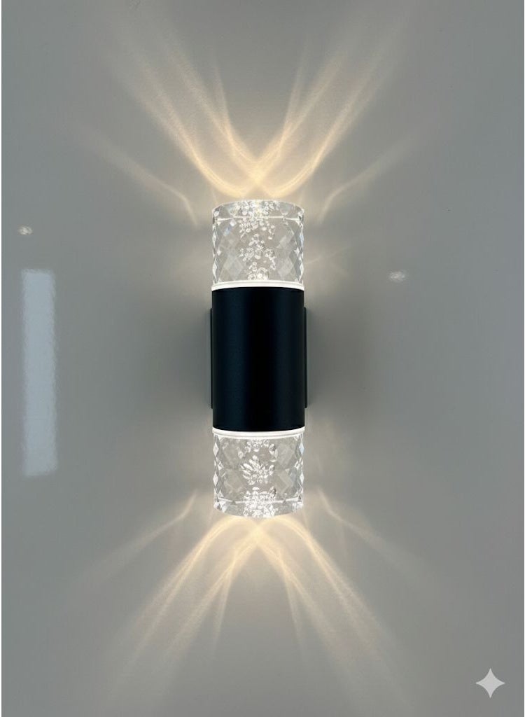 Modern Black LED Wall Sconce with Crystal Double Lighting, Indoor Decorative Fixture