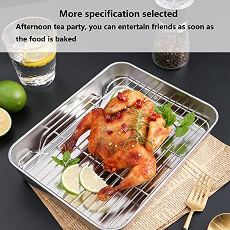 Roasting Pan, Stainless Steel Roasting Pan and Rack Set Rectangular Shaped Turkey Roaster with Rack for Cooking Baking - Image 4