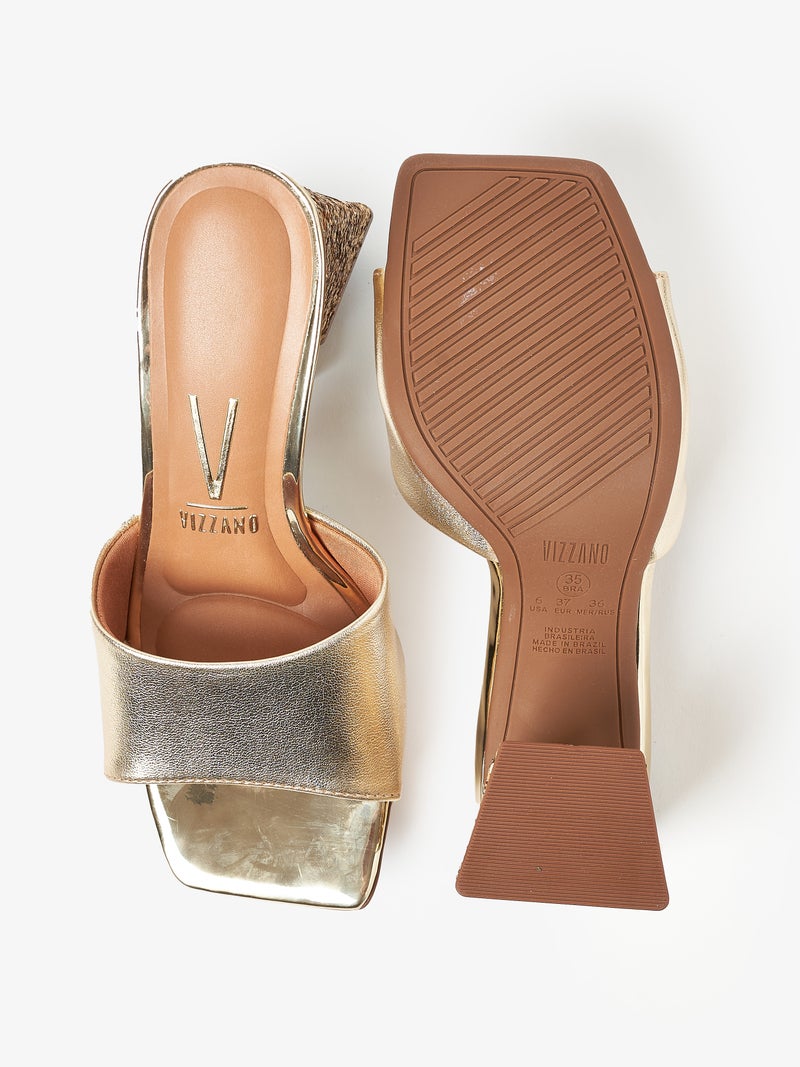 VIZZANO High Heel Sandals for Ladies – GOLDEN Sandals with Slip On | Comfortable PU Upper & TPR Sole - Image 5