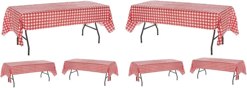 Oojami 12 Pack Disposable Red White Checkered Plastic Tablecloths  54 x 108 Gingham Rectangle Picnic Table Covers for Parties BBQs Camping Birthday Outdoor Events Fits 8 Ft Tables with 8 Chairs